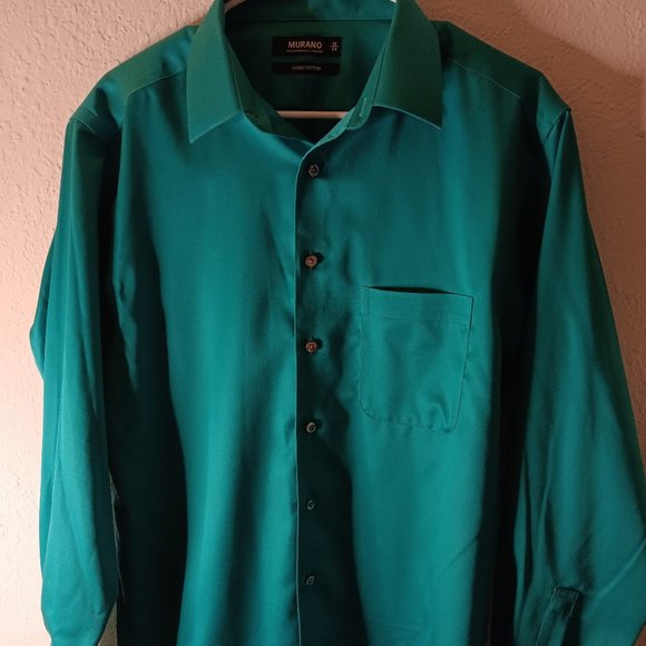 Murano Liquid Cotton Shirt Mens Satin Green 16/34 - Picture 1 of 7